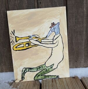 Possum Playing Horn Painting